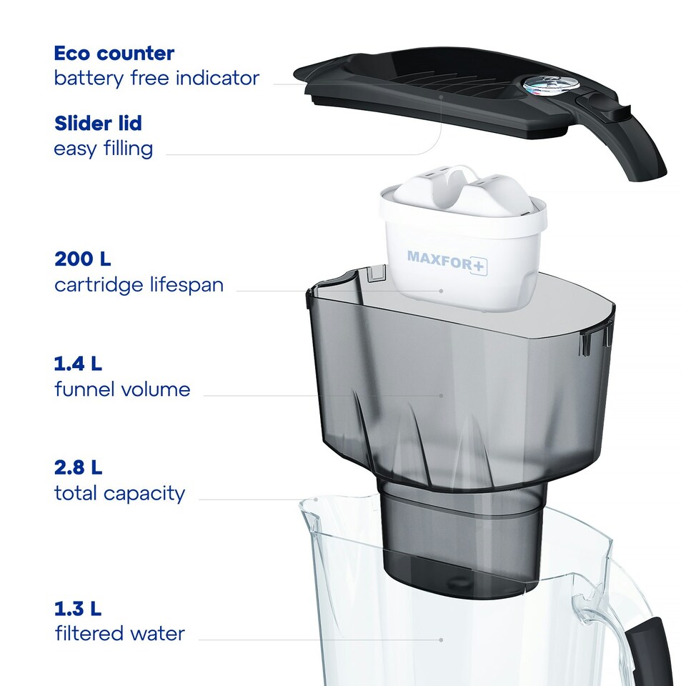 image 1 of AQUAPHOR 2.8 Litre Amethyst Water Filter Jug in Black with 1 x Maxfor+ filter