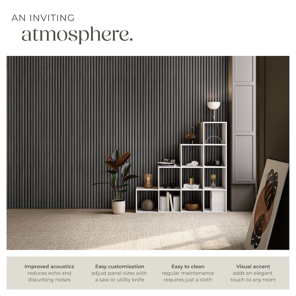 image 1 of Acoustic Wall Panels Sonic Wall II with Real Wood Veneer and Sound-Absorbing Felt | Black | black oak | 110 x 50 x 1.8 cm | 2