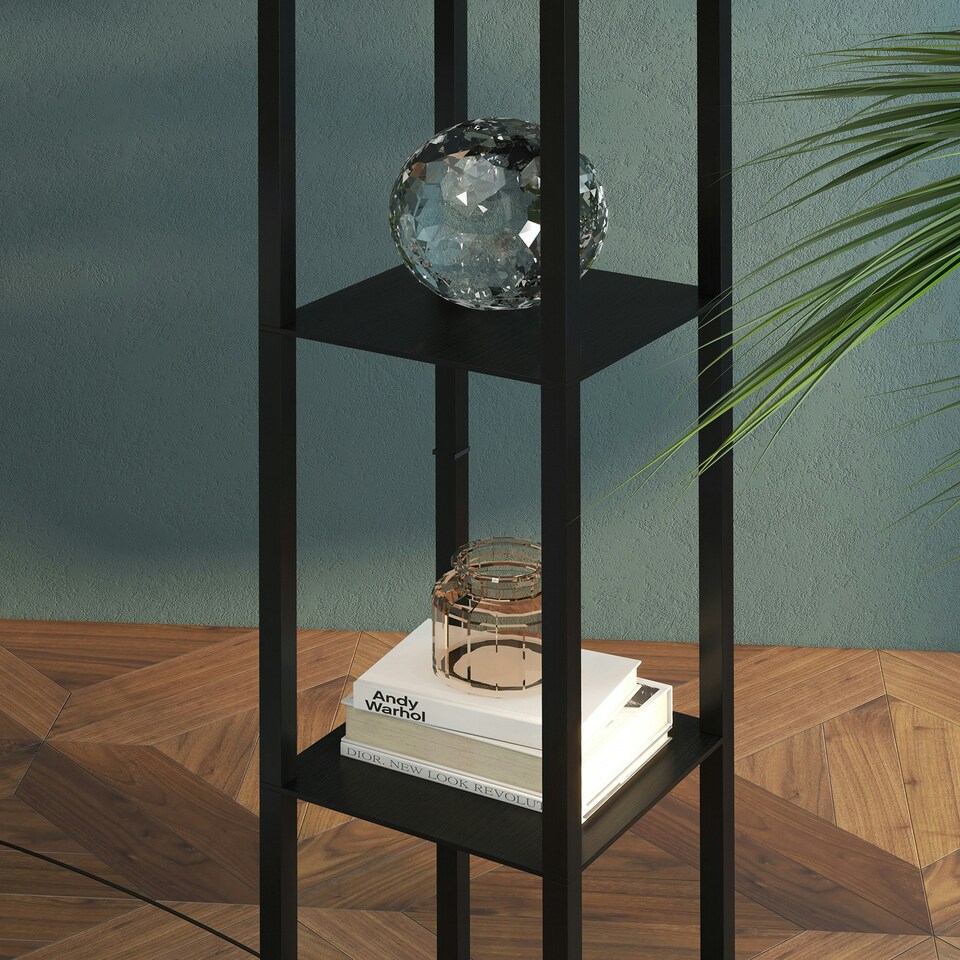 image 1 of HOMCOM Floor Lamp Reading Lamp with 3-Tier Storage Shelf for Home Office, Black