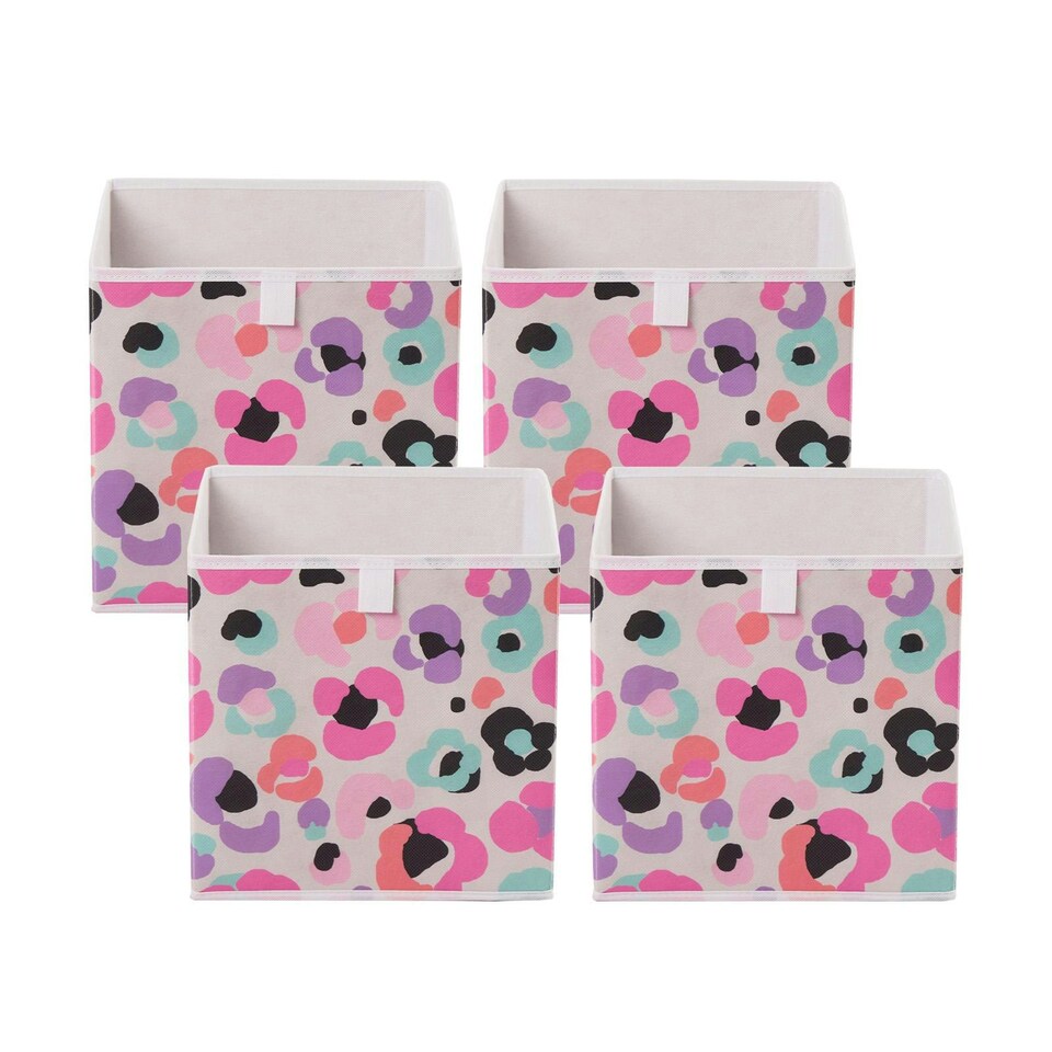 image 1 of OHS 4 Pack Folding Storage Leopard Print Cubes Space Saving Home Bedroom Clothes Toy Organiser Multi