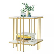 2 Tier Square Faux Marble Side Table Gold Gold