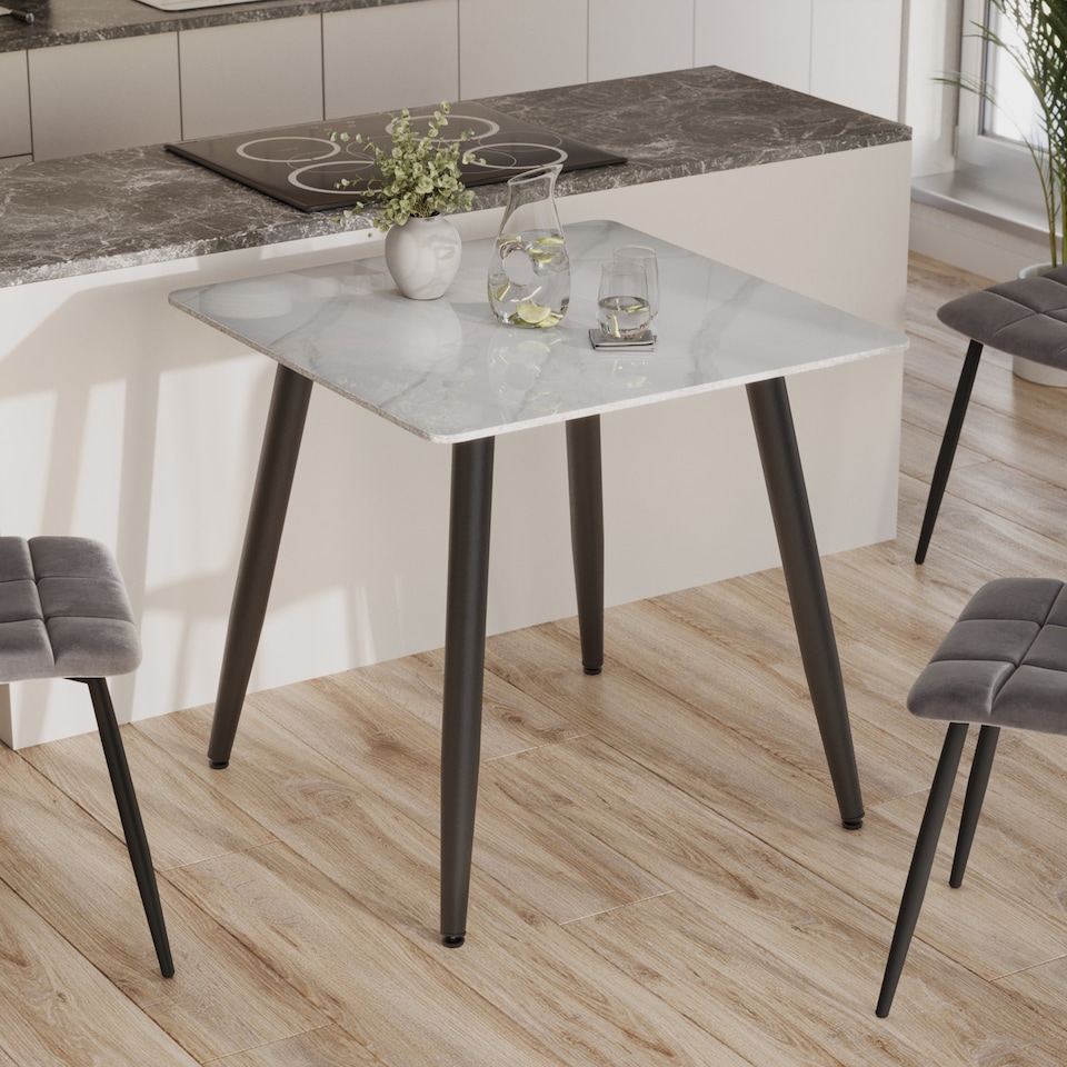 image 1 of 80cm Square Sintered Stone Top Dining Table | White | 1