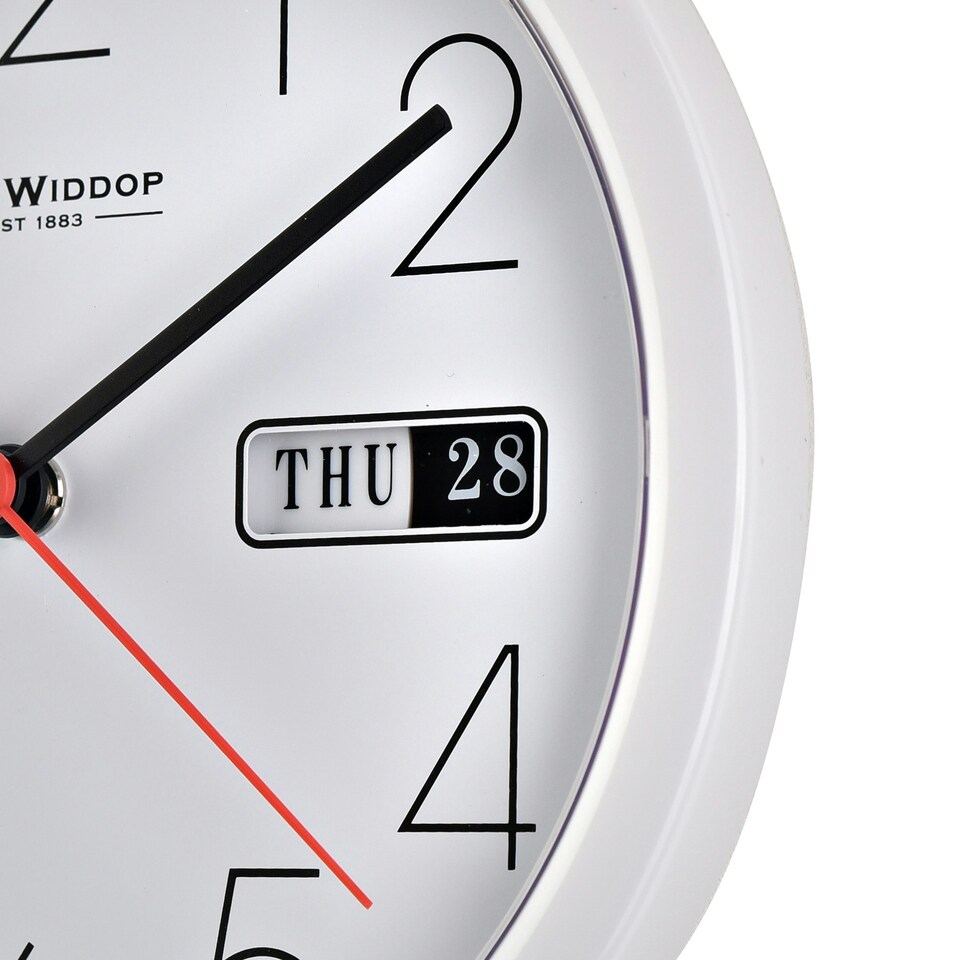image 1 of Hometime Day/Date Wall Clk-White Case/White Dial 8.5"Rnd +B White