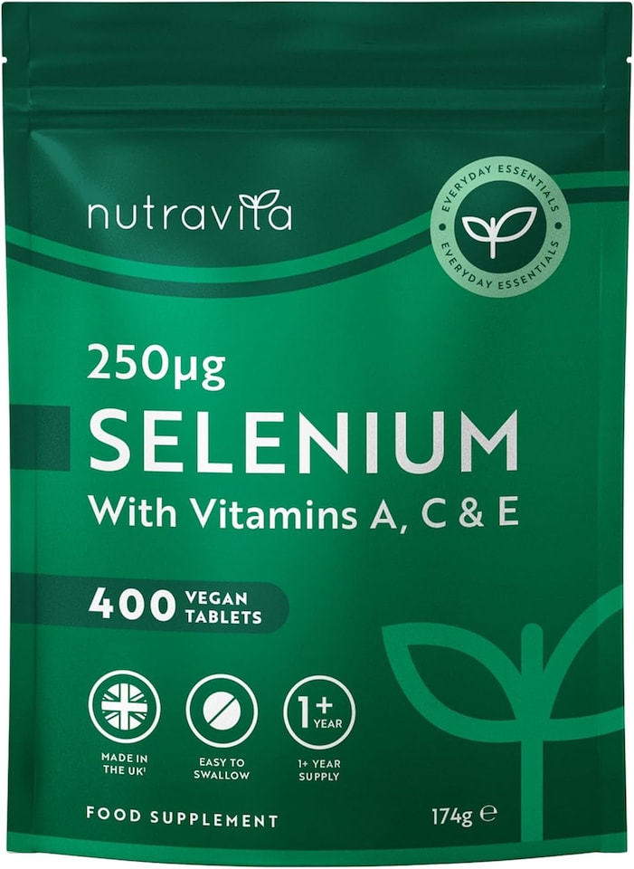 image 1 of Nutravita Selenium Supplements 250mcg with Vitamin A C & E - Support Normal Function of Immune System & Thyroid - 1+ Year Supply - 400 Vegan Tablets