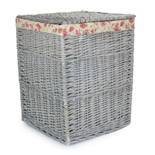 Small Grey Wash Square Laundry Basket with Garden Rose Lining | Grey | Rose