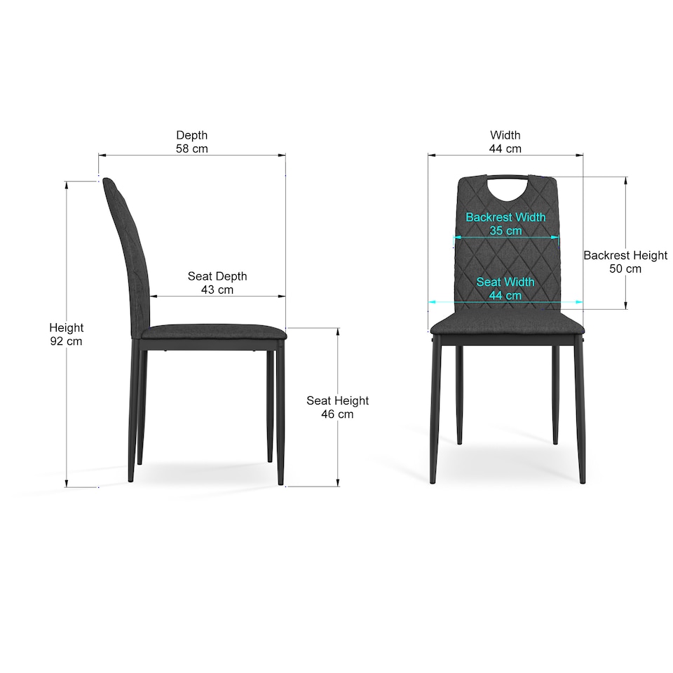image 1 of Set Of 2 Monza Fabric Dining Chair Modern Padded Seat Metal Legs Kitchen | Grey | Charcoal | One Size