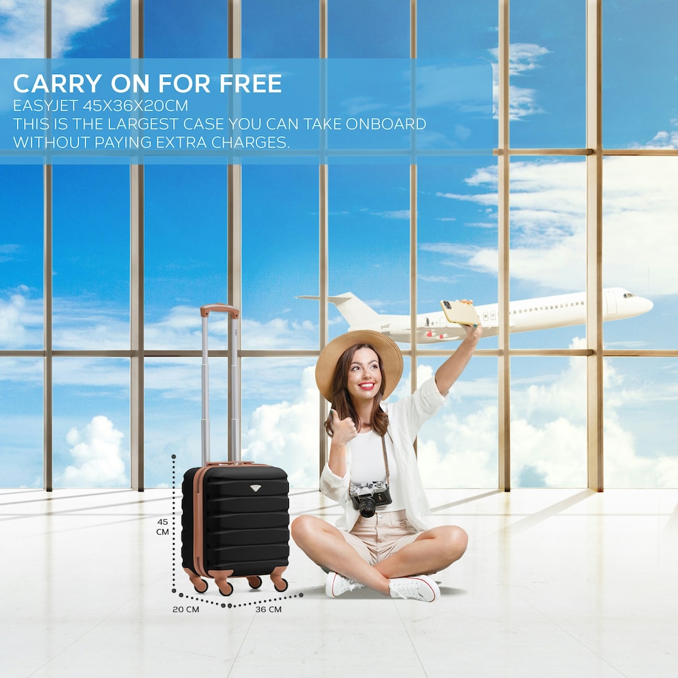 image 1 of 45x36x20cm EasyJet Free Underseat Carry-On Cabin Bag - Lightweight 4 Wheels ABS Hard Shell Suitcase Black | Black/Tan | Cabin Bag