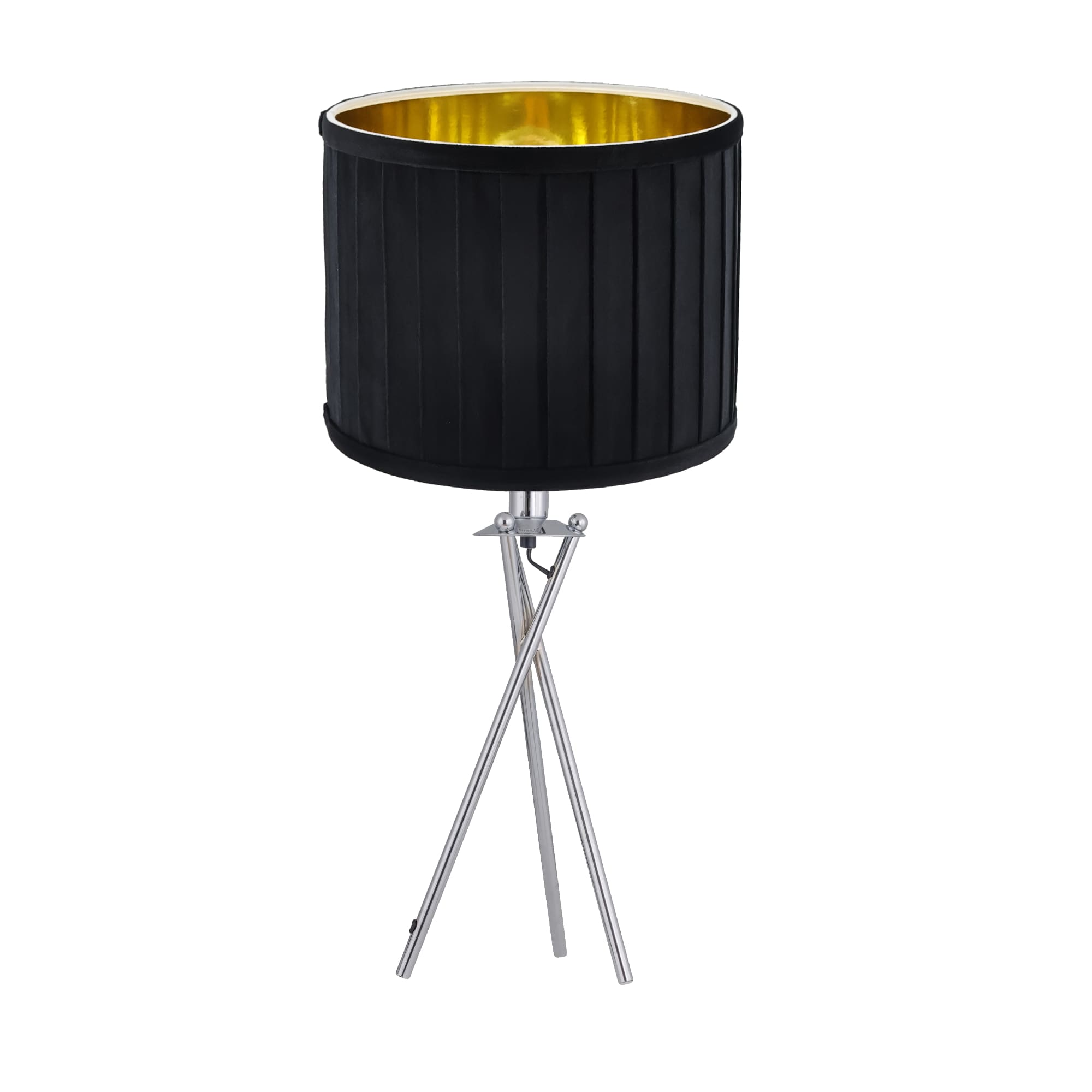 Sundance - Chrome Tripod Table Lamp with Black Pleated Velvet Shade Chrome Polished chrome plate and black velvet with gold cardboard inner detail 1