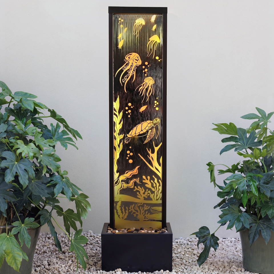 image 1 of Mirror and Water Feature with Ocean Floor Design with LED Lights