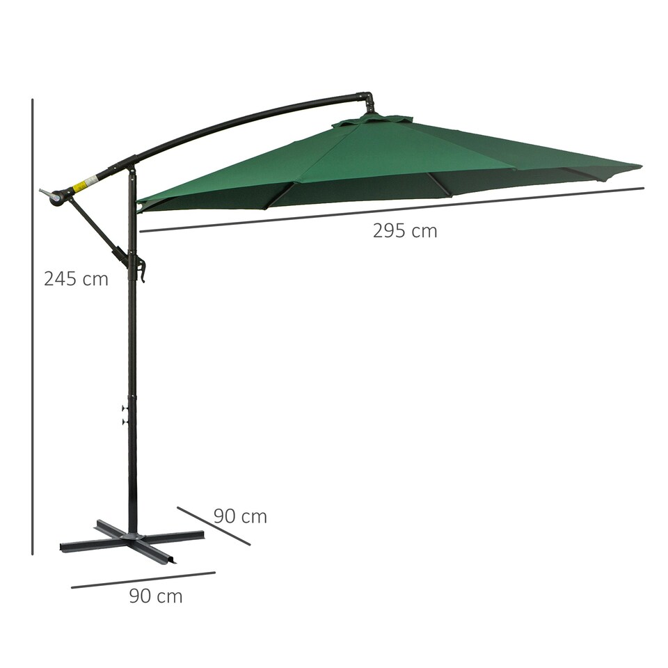 image 1 of Outsunny 3(m) Garden Banana Parasol Cantilever Umbrella, Dark Green