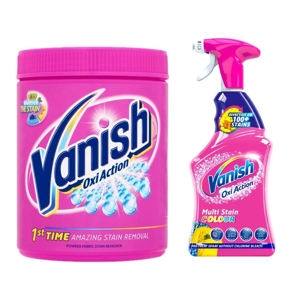 image 1 of Vanish Oxi Action Colour Safe Powder Fabric Stain Remover and Colour Spray Bundle