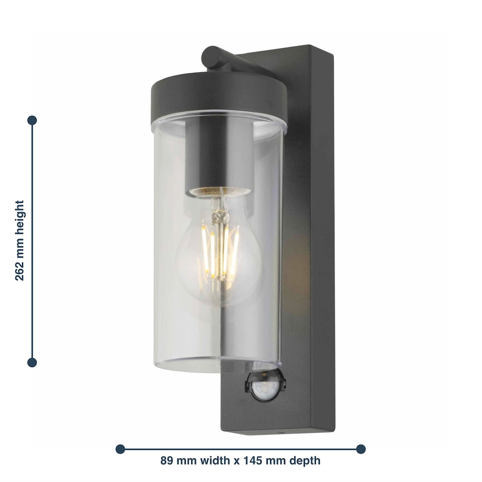 image 1 of Hadron - Black Motion Sensor Outdoor Wall Light | Black | Clear | 1