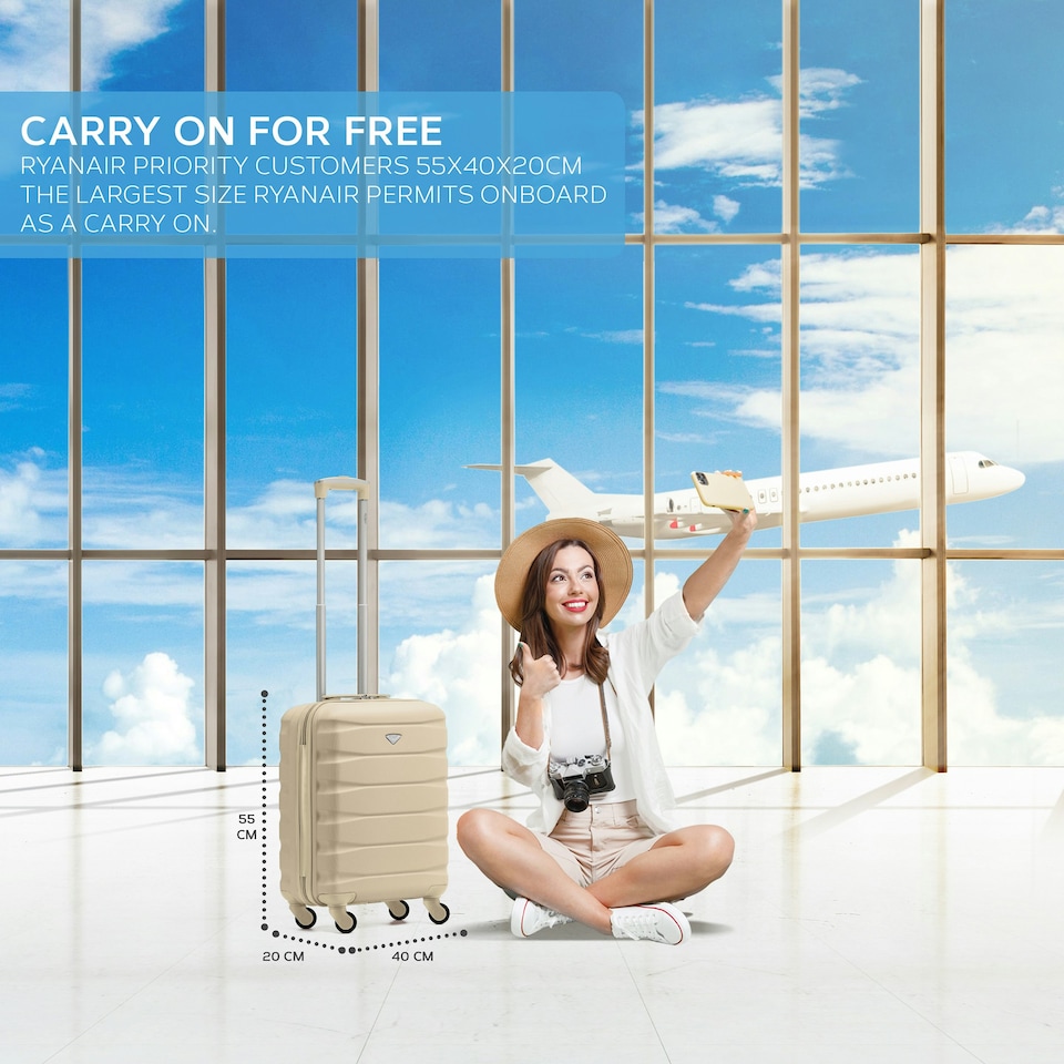 image 1 of 55x40x20cm Ryanair (Priority) TUI, Carry on Cabin Suitcase Hard Shell Approved for 60+ Airlines Cream | Champagne | Cabin Bag