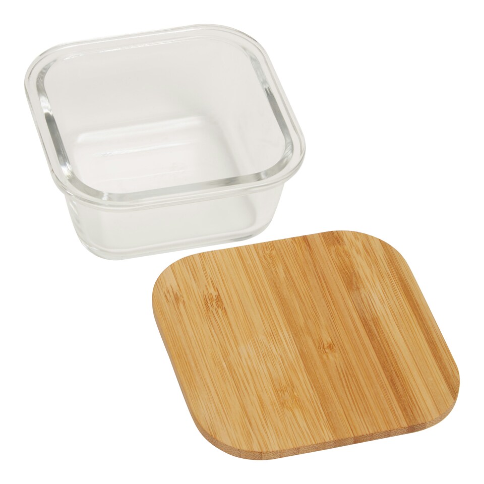 image 1 of Interiors by Premier 320ml Square Glass Container with Bamboo Lid, Glass Container with Airtight Lid, Airtight Glass Container
