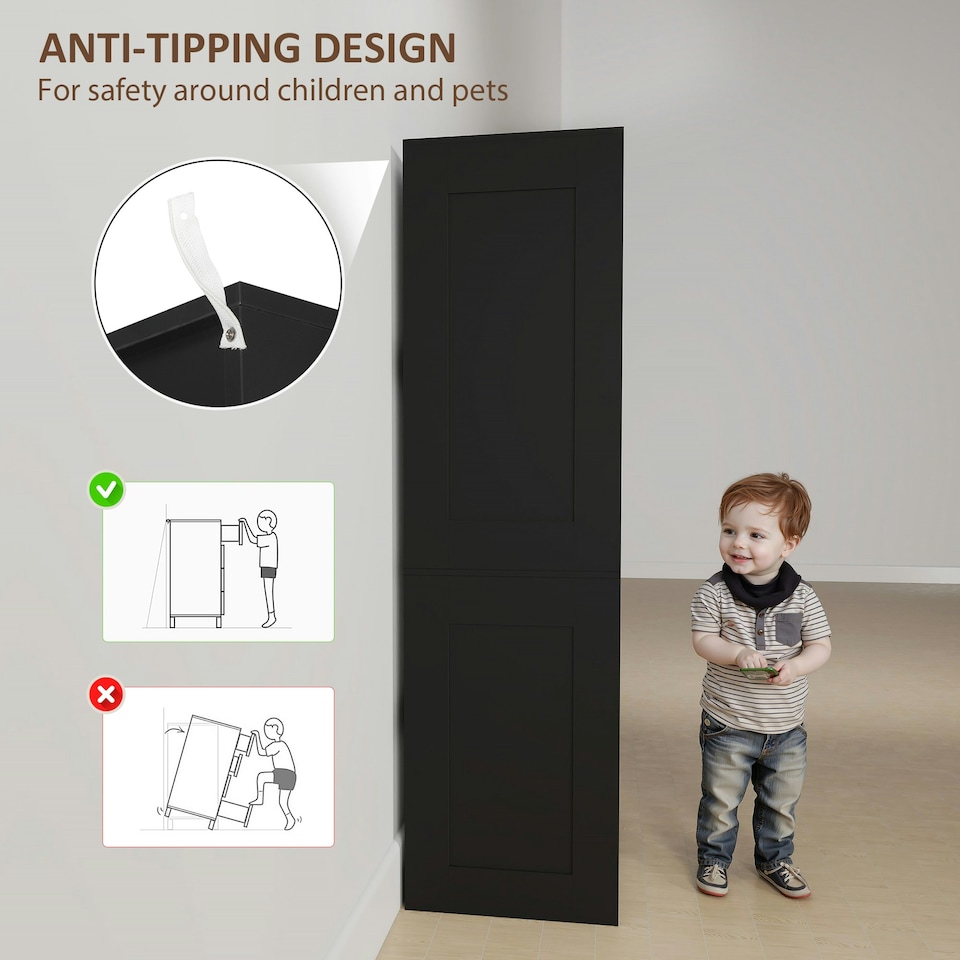 image 1 of HOMCOM Modern Wardrobe White Wardrobe with 3 Drawer and Hanging Rod White | Black