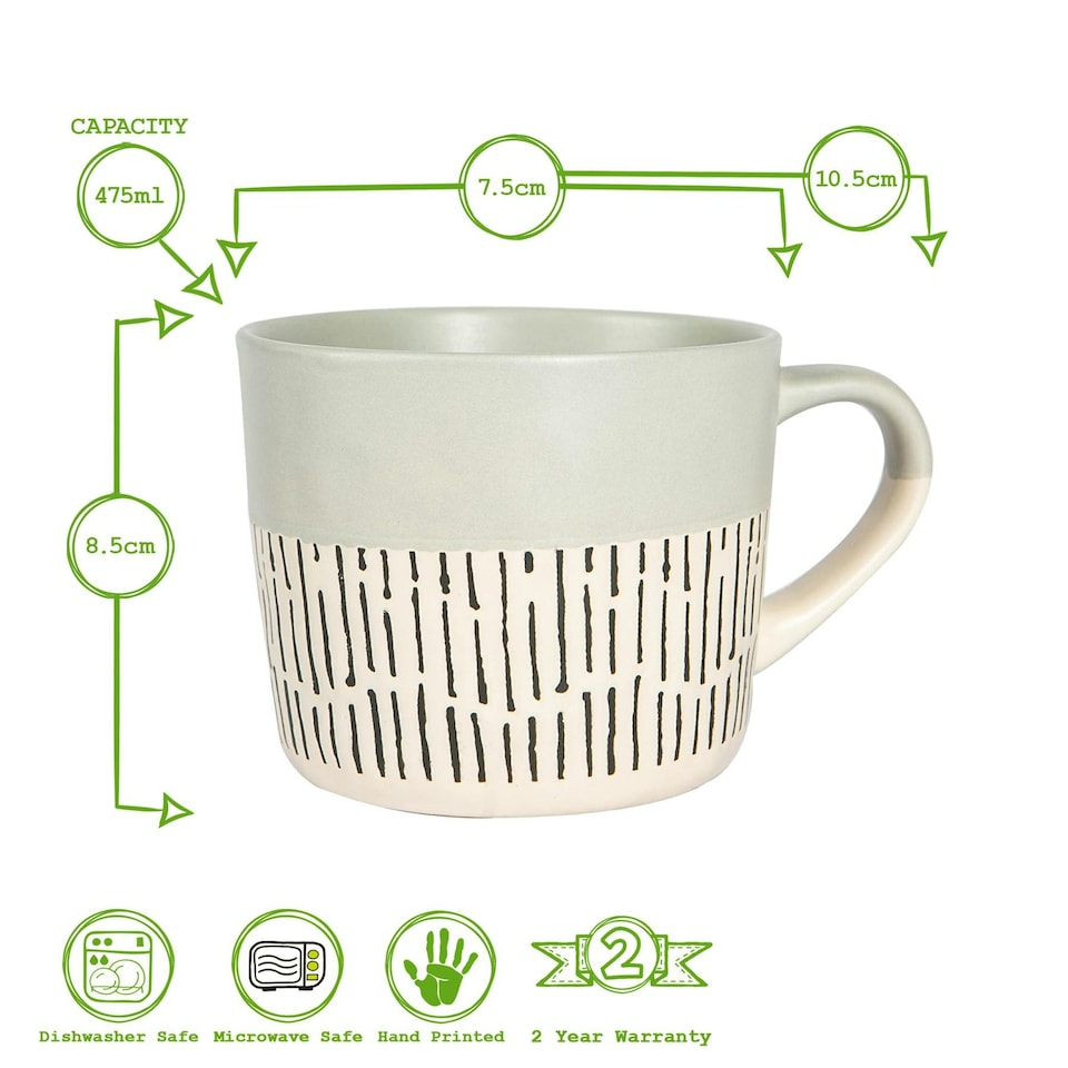 image 1 of Nicola Spring Ceramic Dipped Dash Coffee Mugs - 475ml - Grey - Pack of 6 Grey