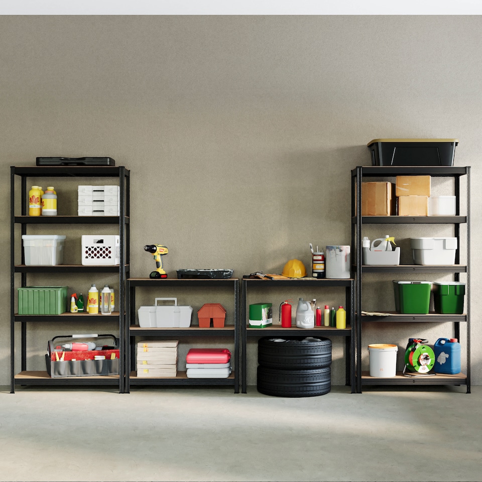 image 1 of Home Vida 5 Tier Large Heavy Duty Garage Shelves Adjustable Steel Shelving Storage Units - Black - Holds Upto 875kg Per Bay - 3 Bays