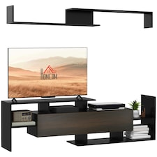 HOMCOM TV Cabinet Unit w/ Wall-Mounted Shelf, Open Shelves Black and Brown Black