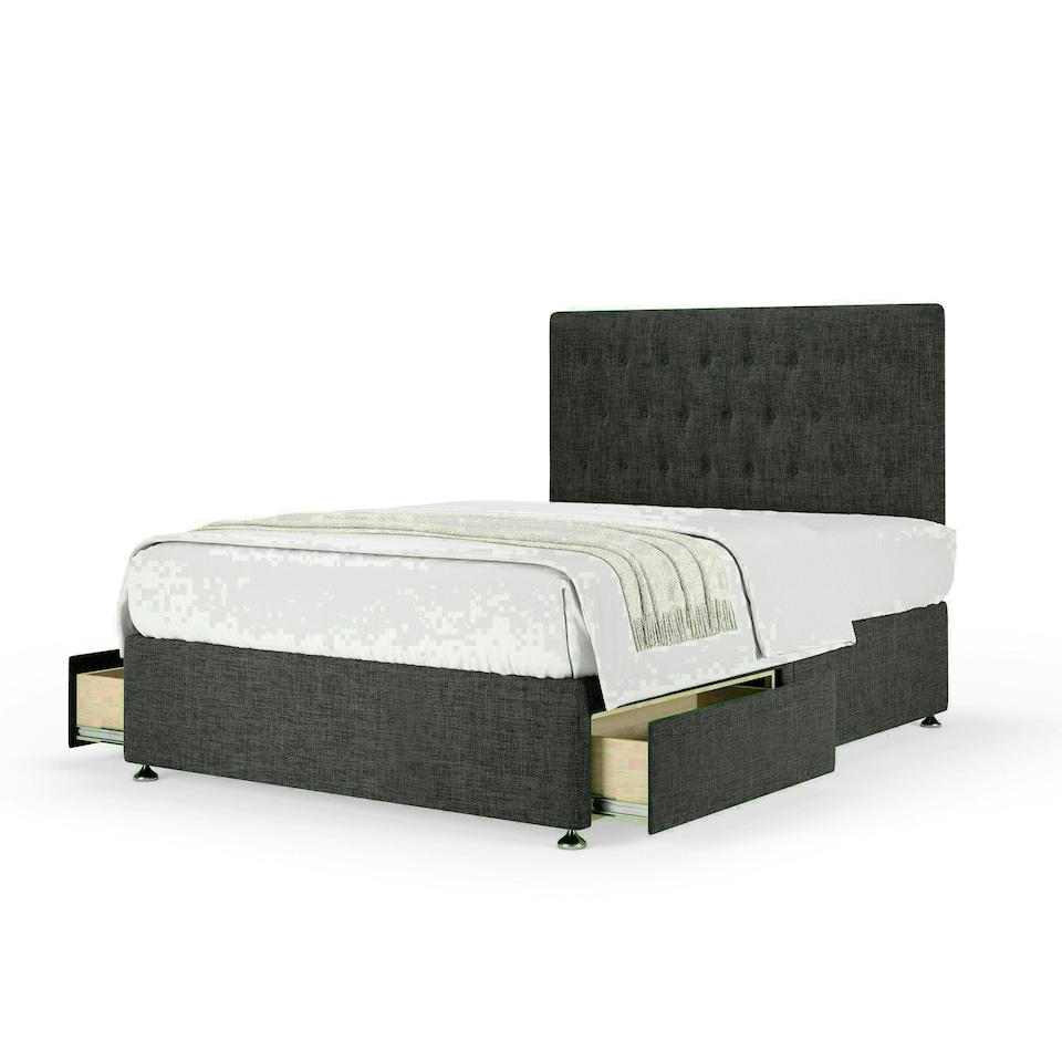 Charcoal Linen 2 Drawer Divan Base and Lona Headboard Super King