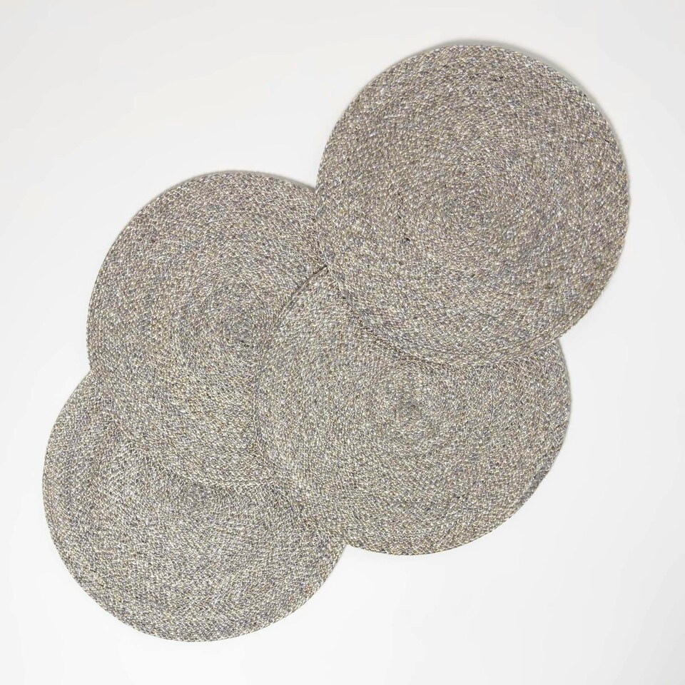 image 1 of Homescapes Silver Handwoven Round Placemats Set of 4 | Grey | 4