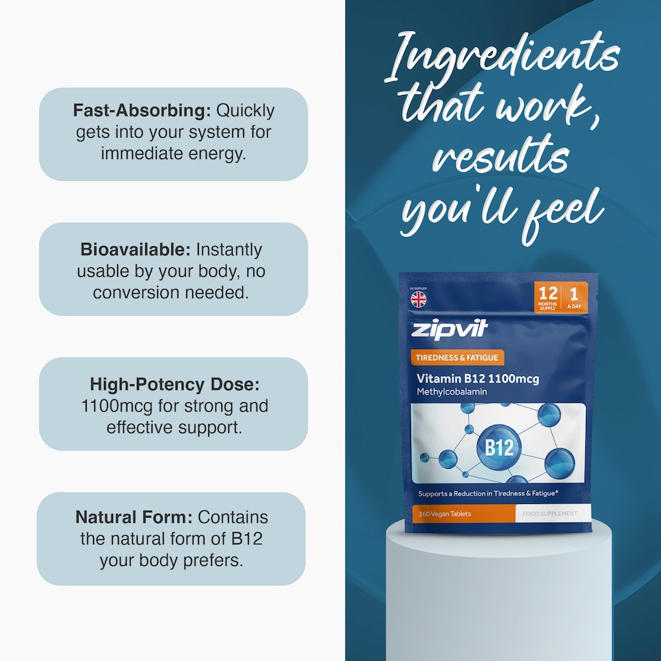 image 1 of Zipvit Vitamin B12 1100mcg, Energy & Immunity Support, 360 Vegan Tablets, 12-Month Supply