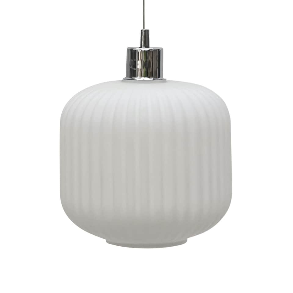 image 1 of Bento - White Ribbed Glass with Chrome Pendant Fitting | Chrome | White | 1