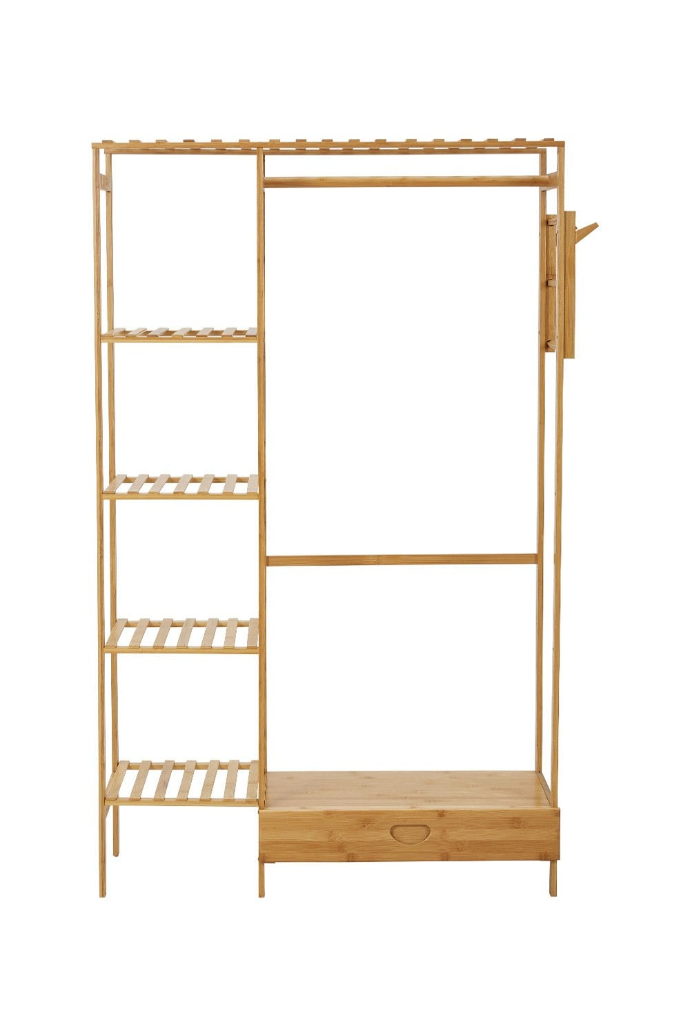 Living and Home Wooden Clothes Rack with Hooks and Drawer | Multi