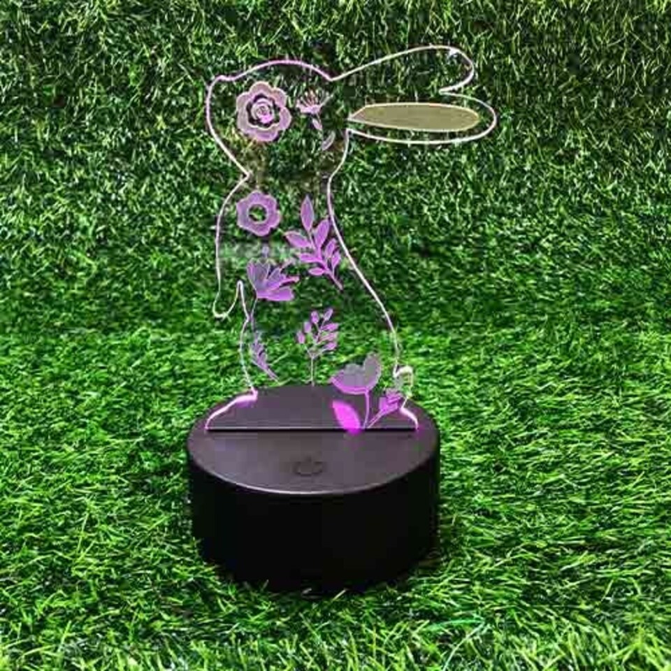 image 1 of Easter Floral Bunny Clear Acrylic Sign with LED Light Base
