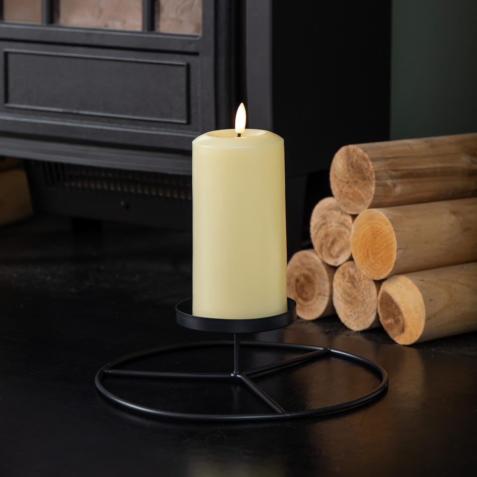 image 1 of 25cm Black Round Metal Pillar Candle Ring Holder