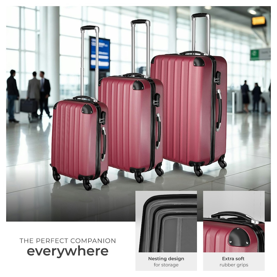 image 1 of Suitcase Set - 3 hard-shell suitcases with telescopic handle, swivel wheels Red