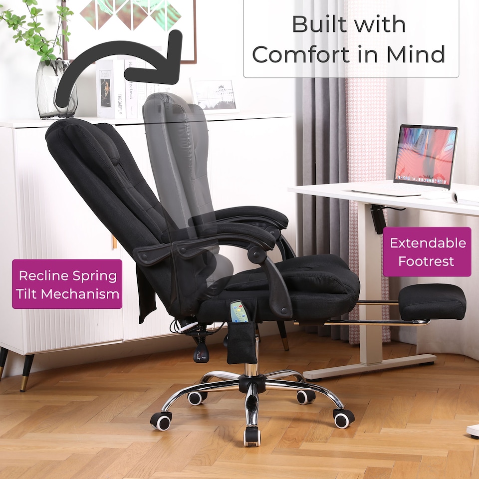 image 1 of Neo Office Chair Brown Faux Leather with Massage Function & Footrest | Black