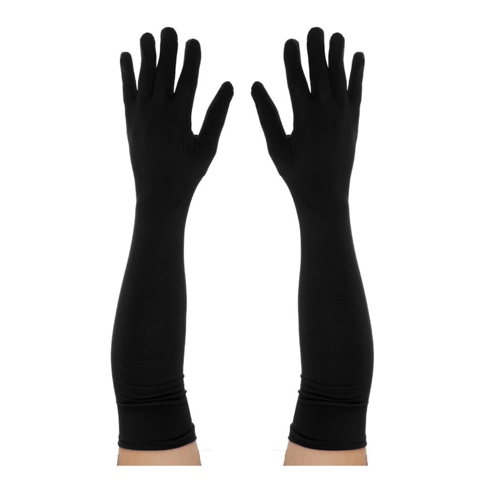 image 1 of Long Black Spandex Gloves | Black | 3