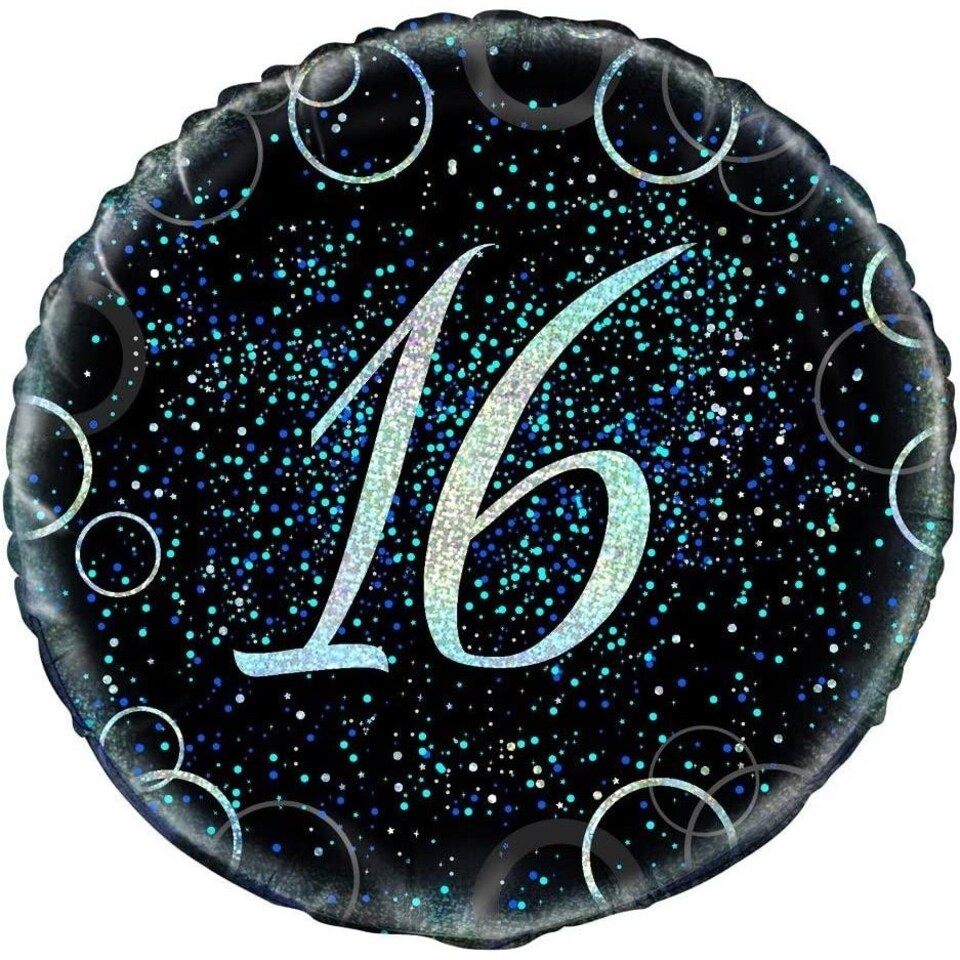 Unique Party Glitz 16th Birthday Foil Balloon - Black/Blue - One Size