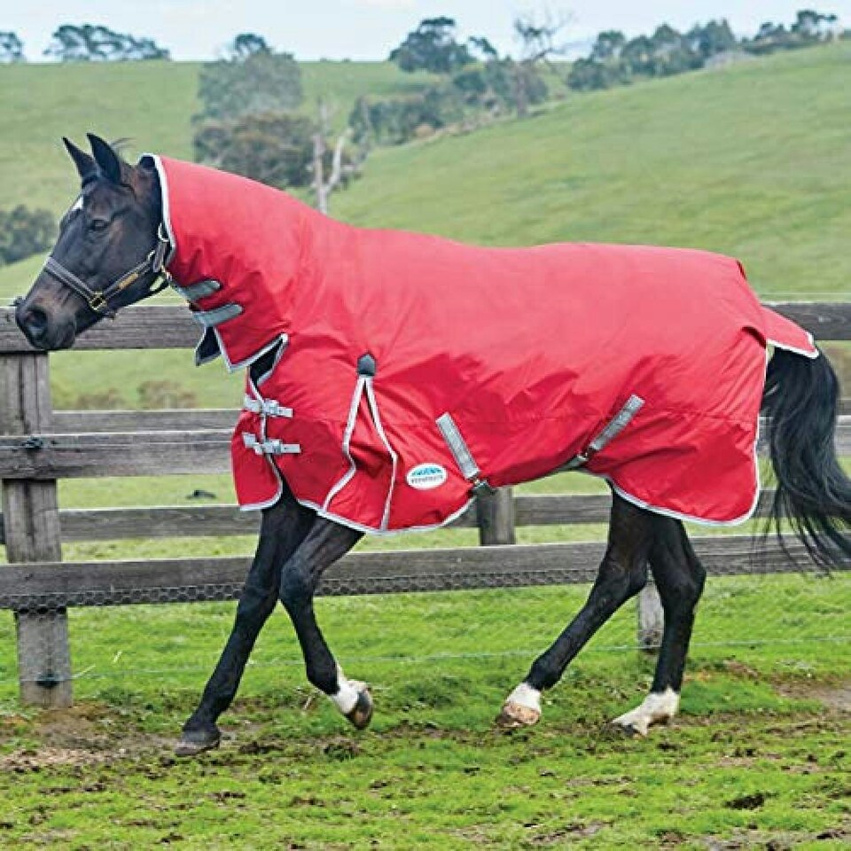 image 1 of Weatherbeeta Comfitec Heavy Classic Combo Neck Turnout Rug - Red/Silver/Navy - 4 ft 3