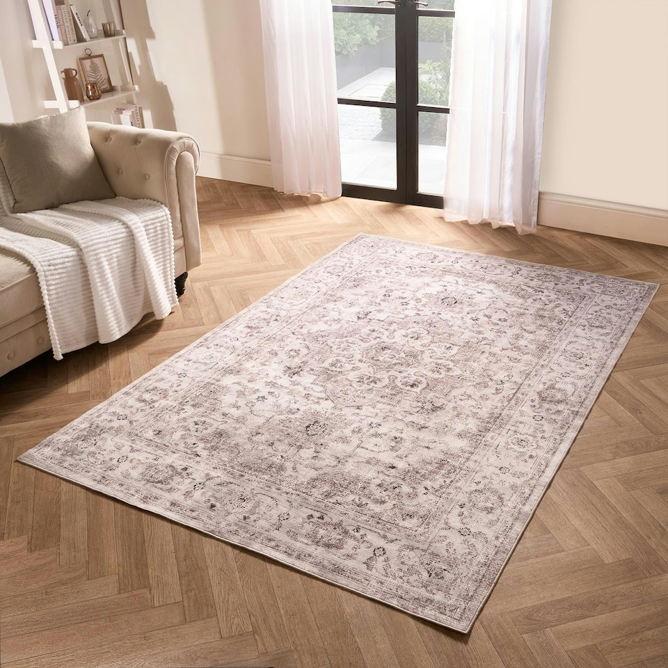 image 1 of OHS Vintage Print Washable Indoor Carpet Floor Rug, 160x230cm - Natural | Yellow | Natural | 160x230cm