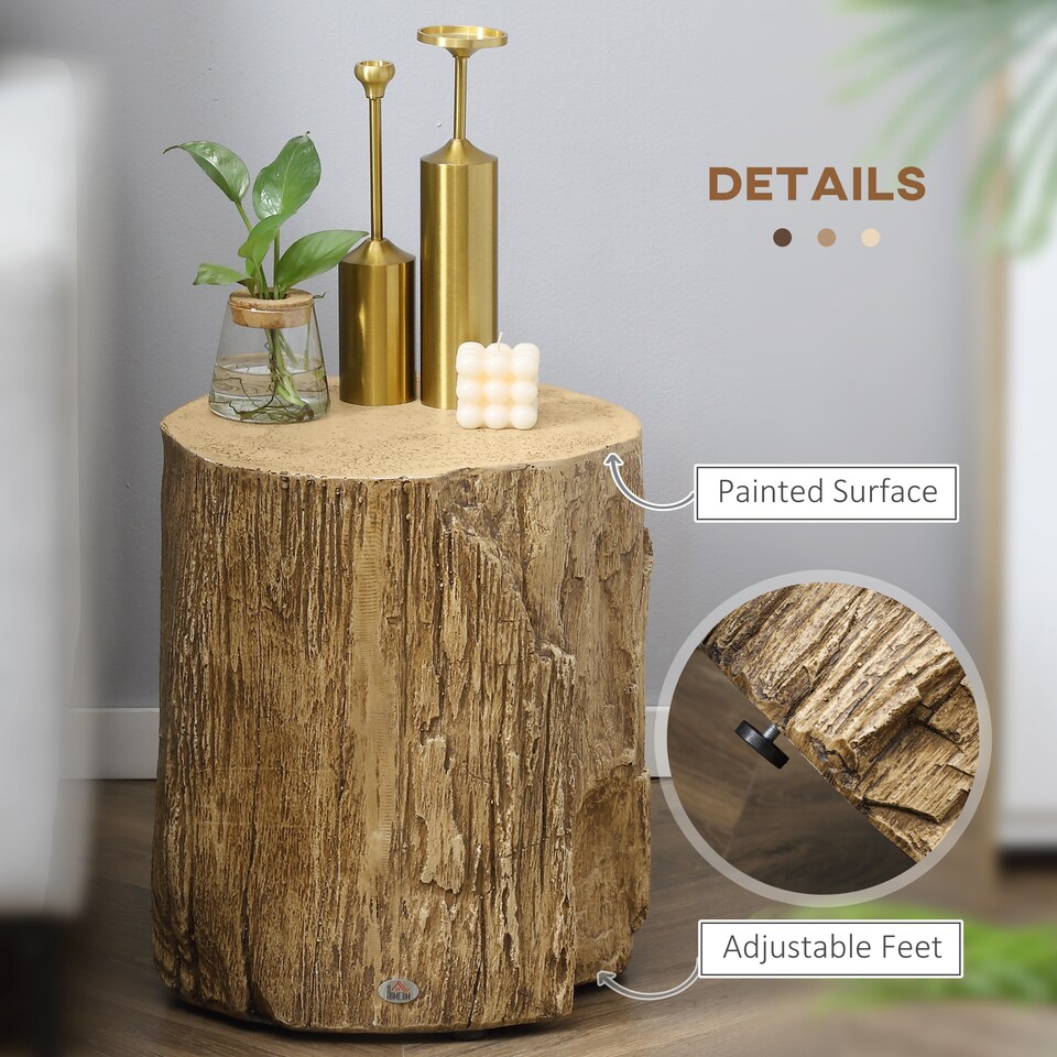 image 1 of HOMCOM Concrete Side Table Tree Stump End Table for Indoor Outdoors Natural | Brown | Natural wood effect