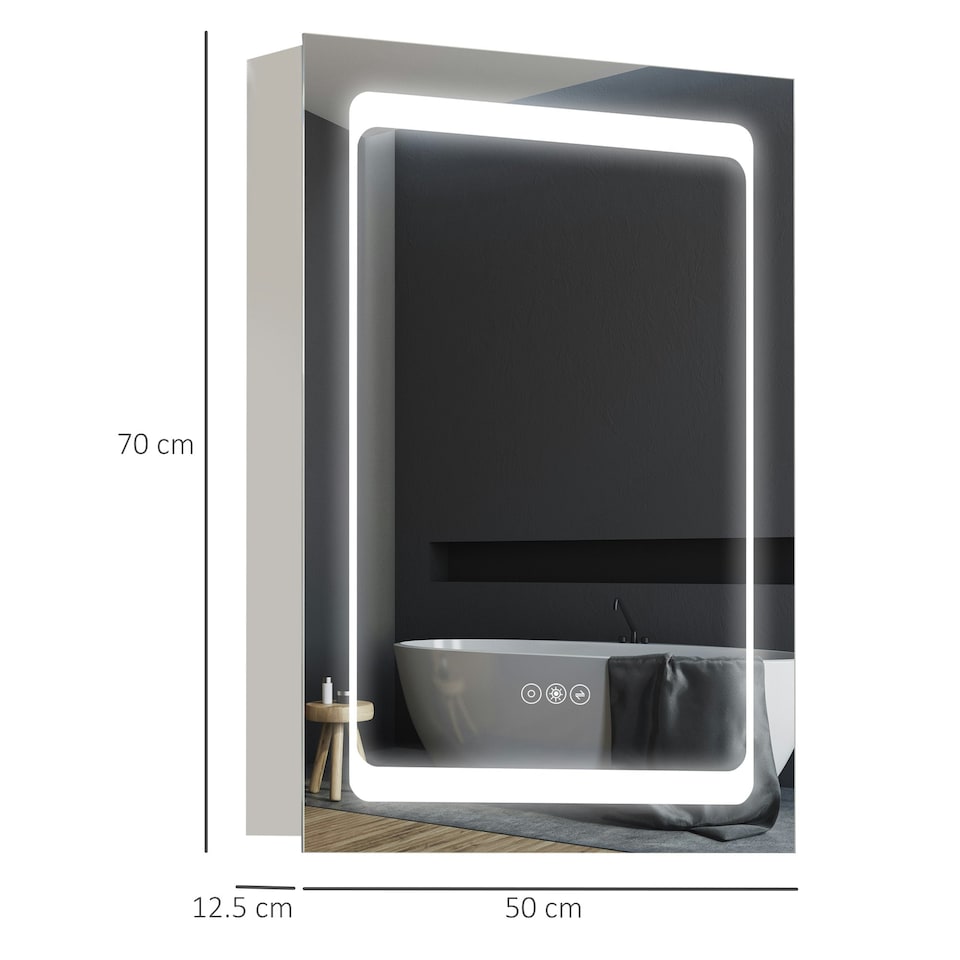 image 1 of kleankin LED Lighted Bathroom Mirror Cabinet W/ LED Lights Shelves Wall-mounted