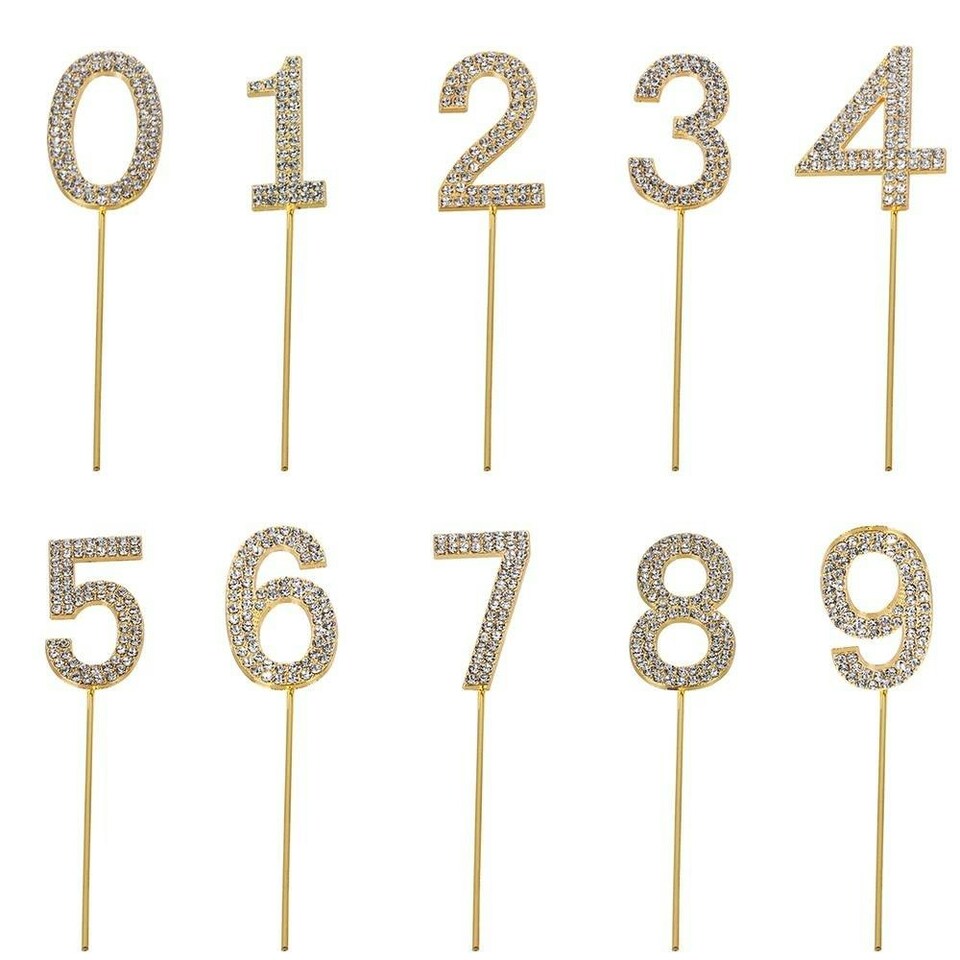 image 1 of Gold Sparkle Diamond Number 6 Cake Topper Gold