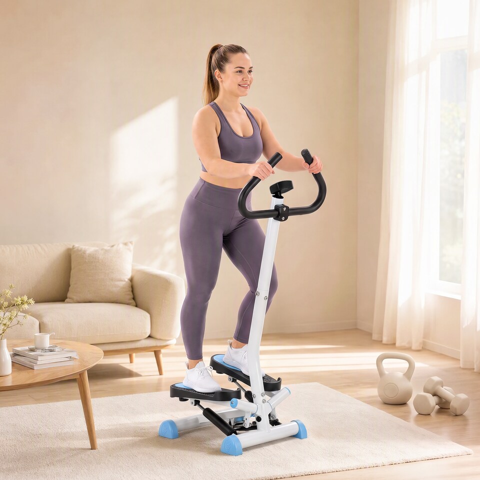 image 1 of HOMCOM Twister Stepper Step Machine with LCD Screen and Handlebars - Blue