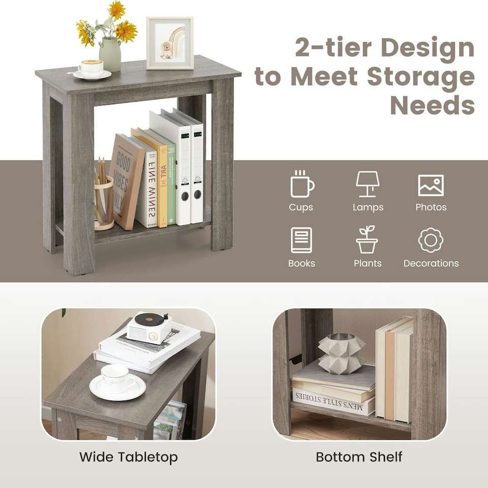 image 1 of COSTWAY 2-Tier End Table Modern Side Table w/Storage Shelf Grey
