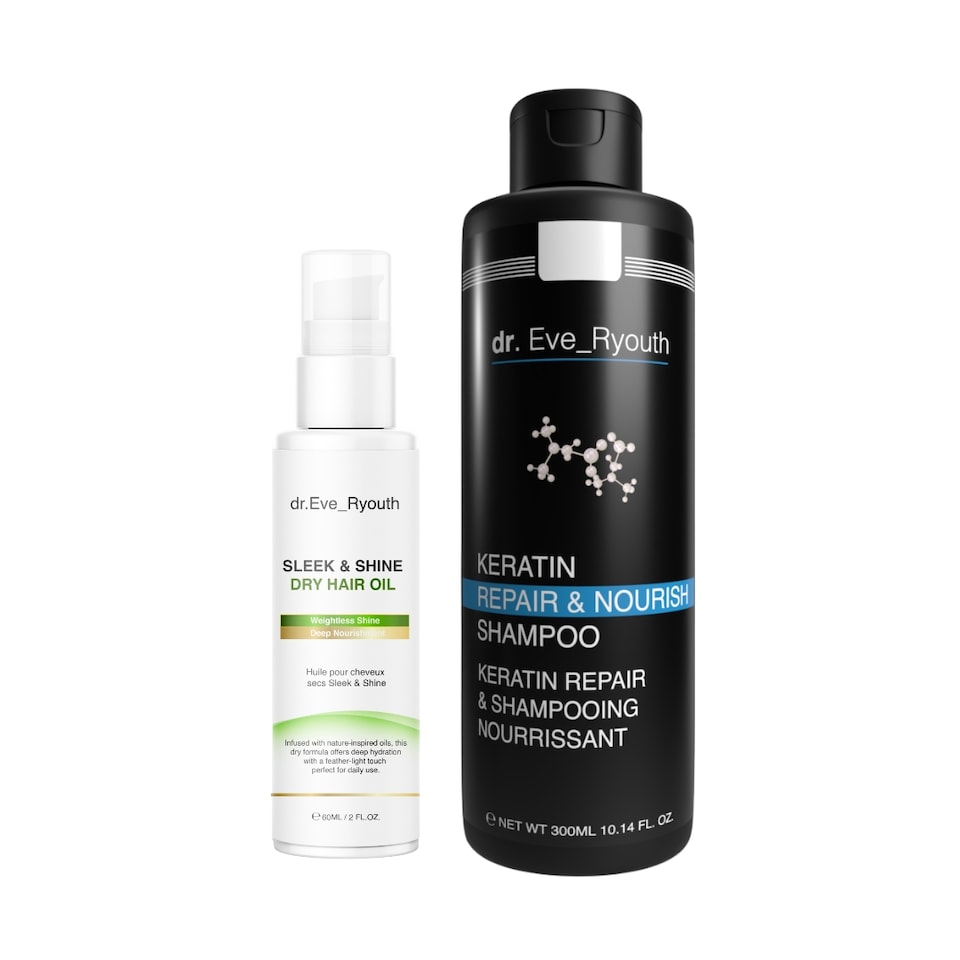 Dr. Eve_Ryouth Keratin Repair & Nourish Shampoo 300ml + Sleek & Shine Dry Hair Oil 60ml