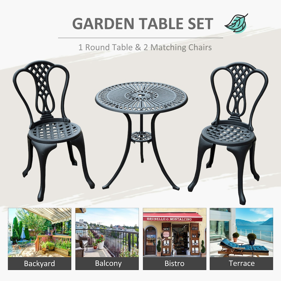 image 1 of Outsunny Garden Bistro Set Outdoor Table Chairs Aluminium Patio Lawn Furniture
