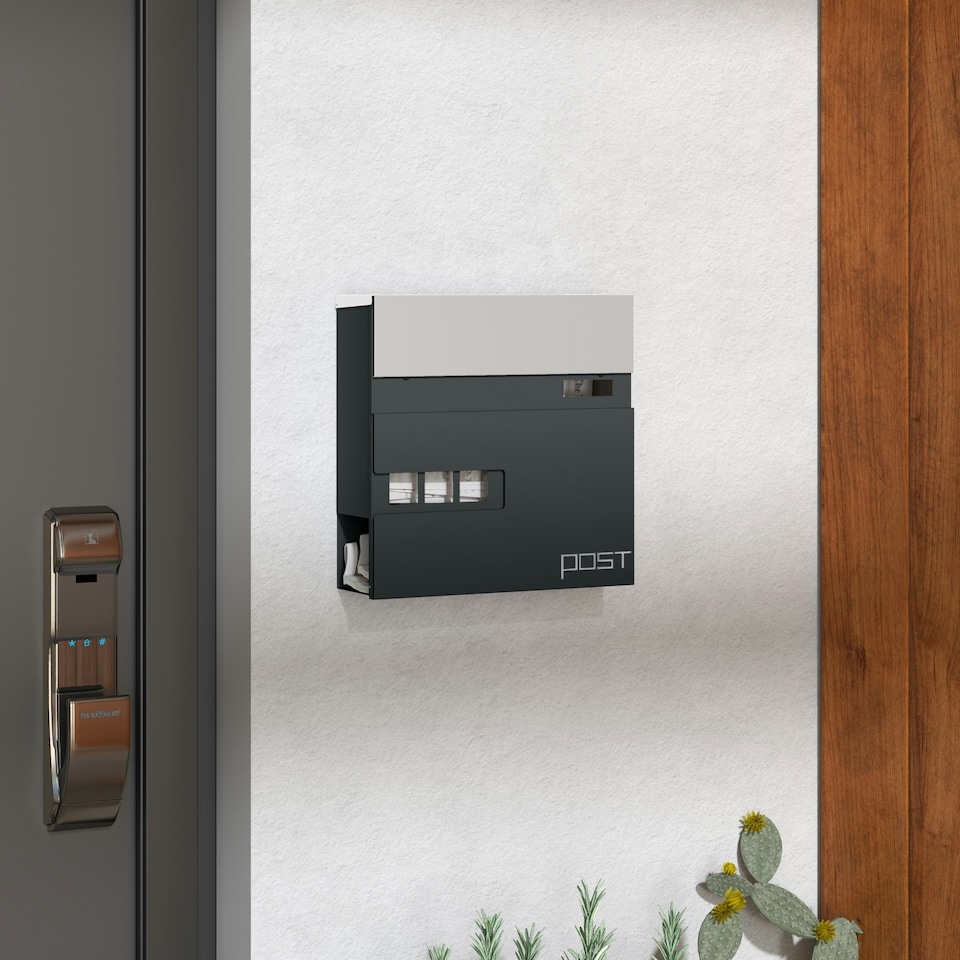 image 1 of HOMCOM Wall Mounted Post Box, Weatherproof Letterbox with Lock, Grey Black