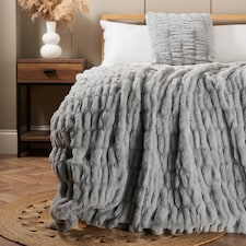 BHS Ruched Faux Fur Throw | Grey | Grey | One Size | 1