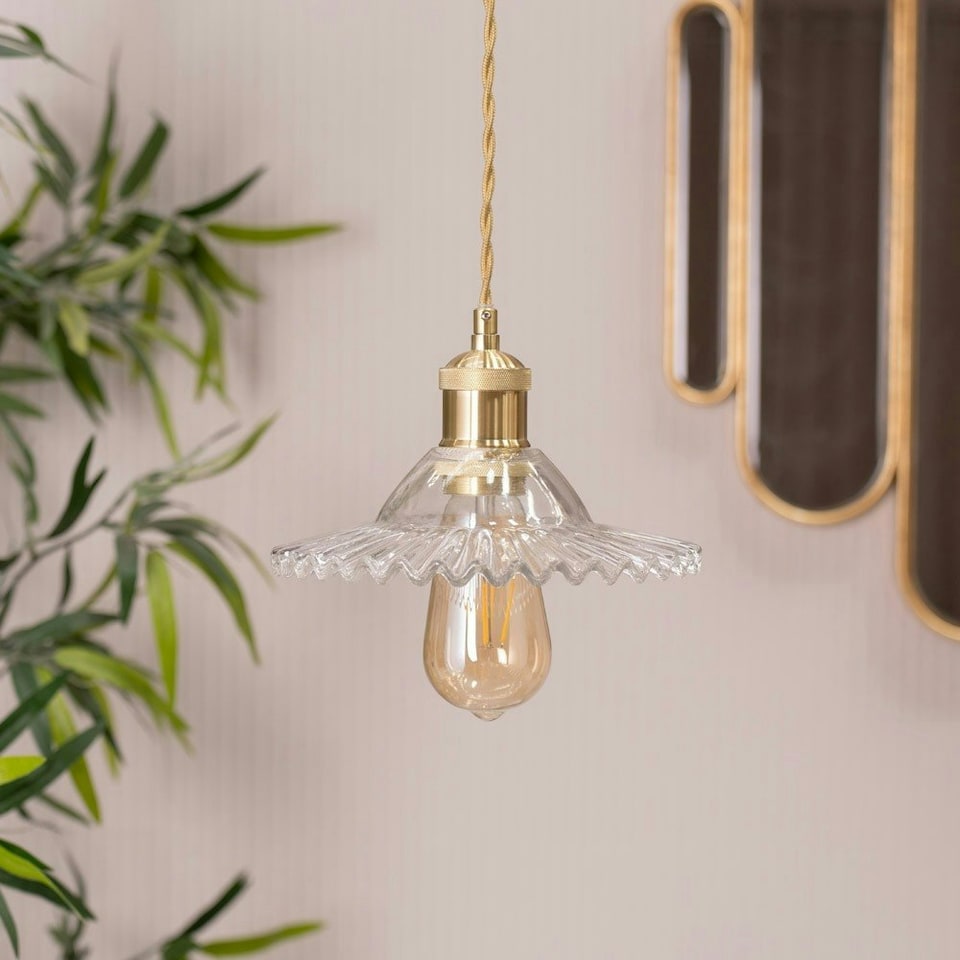 image 1 of ValueLights Lucrezia Gold Ceiling Pendant Light with Clear Frilled Glass Shade