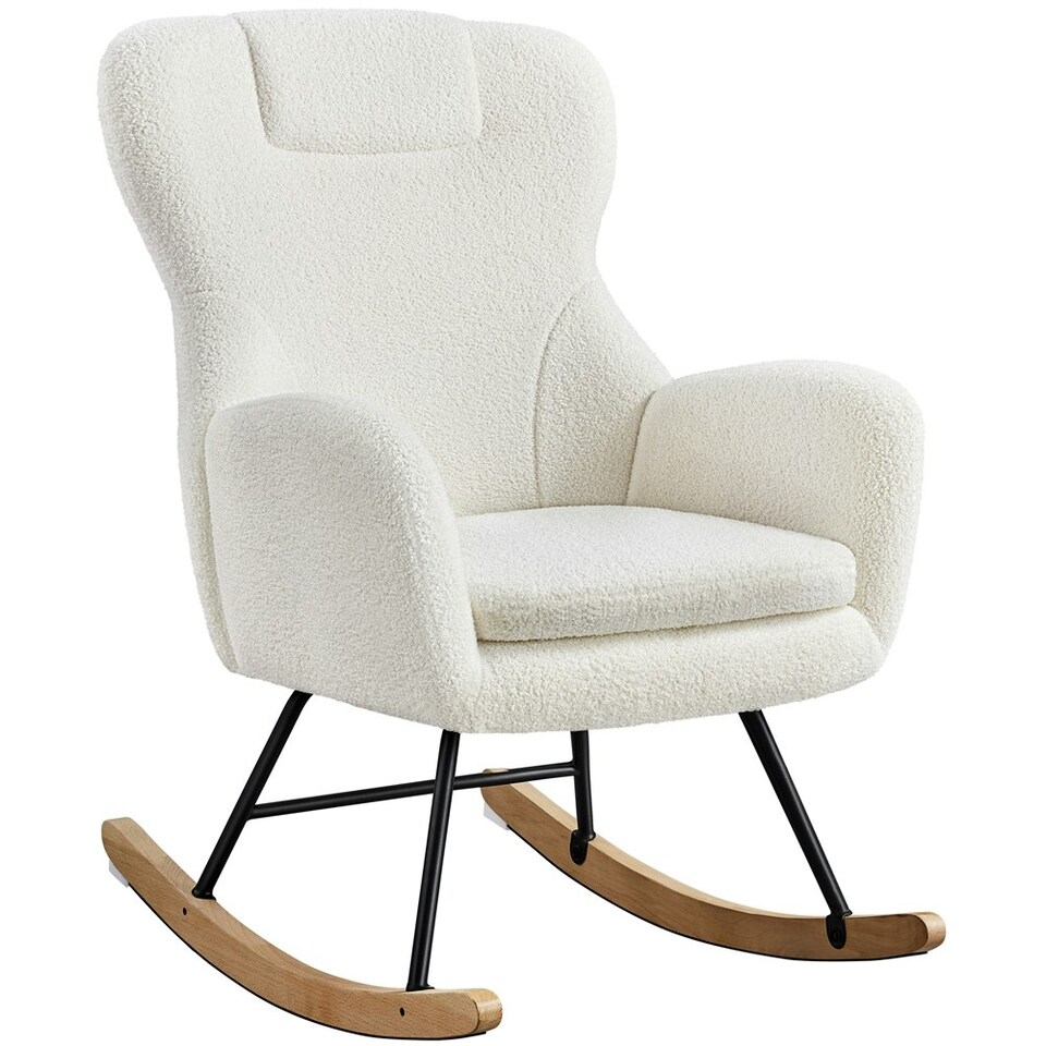 image 1 of Yaheetech High Back Rocking Accent Chair with Beech Wood Legs | White | Ivory