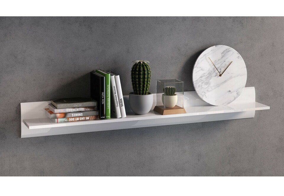 image 1 of Azteca Wall Shelf Long Shelving Panel Storage Unit - White Gloss 1050x200mm