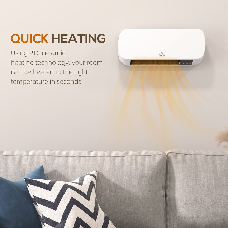 image 1 of HOMCOM Electric Heater, 2000W Wall Mounted Ceramic Space Heater with Remote Control, 3 Modes, Timer, Overheat Protection for Home, White