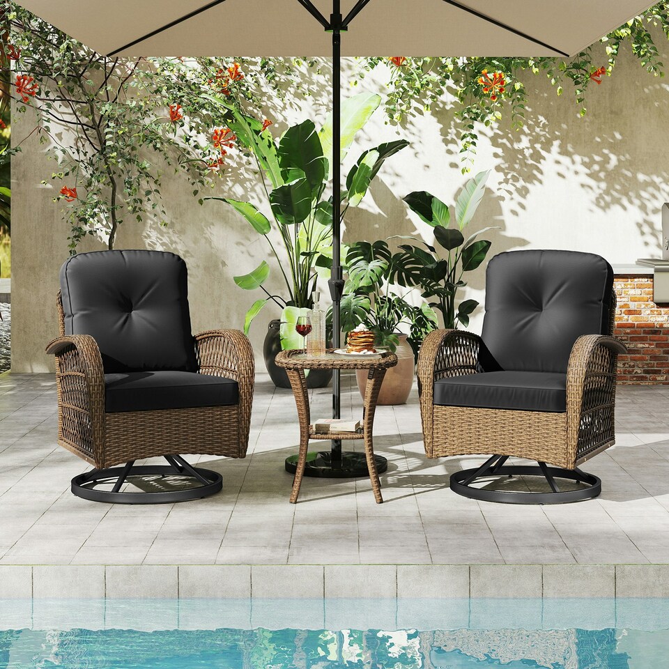image 1 of COSTWAY 3 Pieces Patio Rattan Bistro Conversation Set Black
