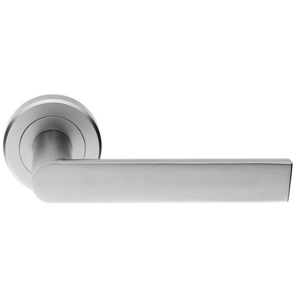 Loops PAIR Flat Rectangular Bar Handle on Round Rose Concealed Fix Satin Chrome